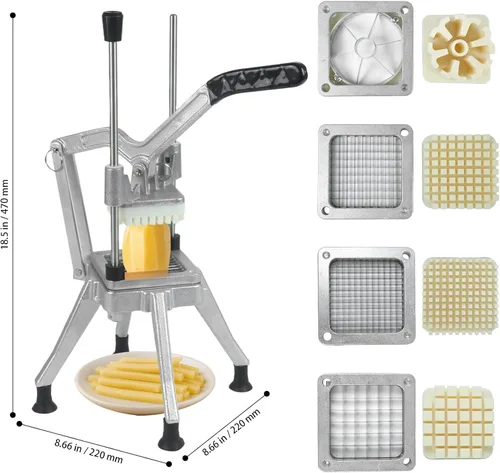 Miniatura 6 de Picador comercial de verduras, cortador de frutas profesional resistente con hoja de repuesto de 1/4 pulgadas, cortador de papas fritas de acero