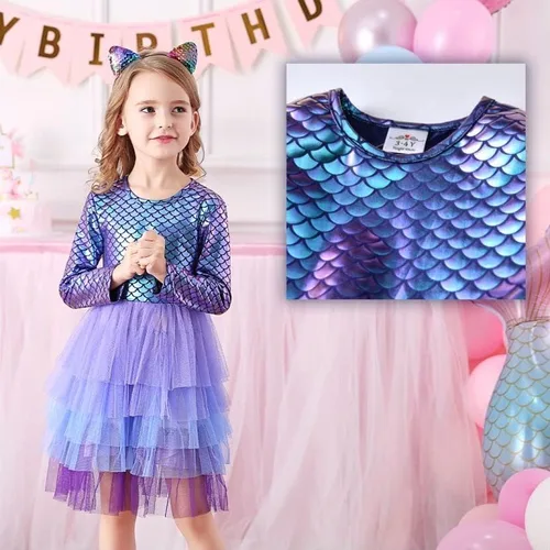 Miniatura 3 de VIKITA Vestidos de invierno de manga larga para niñas de 3 a 7 años