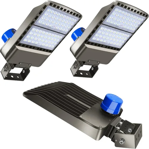 Juego de 3 luces LED de estacionamiento de 200 W para exteriores, 28000 lm, reflectores brillantes de atardecer a amanecer, montaje de yugo de