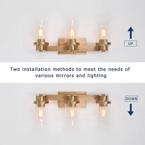 Miniatura 4 de Durent Lighting Moderna lámpara de baño, tocador de 3 luces con pantalla de vidrio semillado, 20.5 x 7.9 x 6.7 pulgadas, oro satinado, certificado