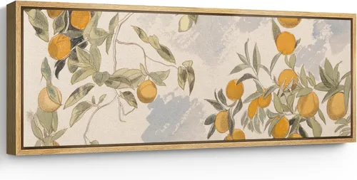 SIGNFORD Lienzo enmarcado grande para pared, diseño vintage de cítricos, botánico, rústico, naranja, huerto, ilustraciones modernas, arte relajante,