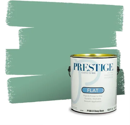 Miniatura 145 de Prestige Paints - Pintura exterior e imprimación en uno, 1 galón, plano, compatibilidad comparable con el color menta «Whipped Mint» de Behr