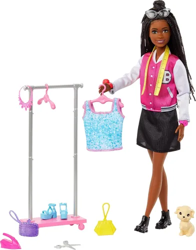 Miniatura 7 de Muñeca Barbie Estilista y 14 Accesorios, Muñeca Rubia "Malibu" de Barbie con Carro, Bata, Paleta de Maquillaje, Cachorro y Más