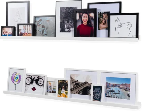 Miniatura 10 de Wallniture Denver - Juego de 2 repisas para fotos de 60 pulgadas para decoración de sala de estar, estantes flotantes largos negros para comedor