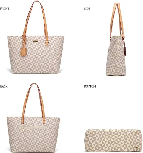 Miniatura 55 de Juego de 4 bolsas modernos para mujer de cuero sintético: bolso tote, bolso de hombro, bolso de mano y cartera.