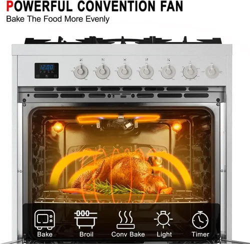 Miniatura 3 de GASLAND Estufa de gas de 30 pulgadas con 5 quemadores de gas sellados, horno de doble estufa Feul con horno, parrilla de bandeja y cajón