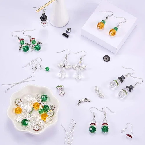 Miniatura 5 de SUNNYCLUE 1 caja para hacer 6 pares de aretes colgantes con cuentas de cristal, kit de iniciación para hacer aretes colgantes de árbol de Navidad