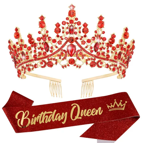 Miniatura 9 de VELSCRUN Coronas de Reina de Cumpleaños para Mujeres y Niñas, Corona de Princesa, Diadema de Cumpleaños, Fajas, Decoraciones para Fiestas, Regalo