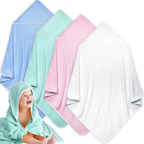 Miniatura 13 de Reginary Paquete de 4 toallas con capucha para bebé, toallas de baño de forro polar coral para bebé, 30 x 30 pulgadas, suaves y absorbentes, manta