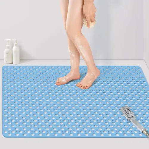 Miniatura 8 de Yolife Tapete de ducha grande, 47 x 32 pulgadas, tapete de ducha antideslizante para ducha interior con orificio de drenaje, tapete de ducha de TPE