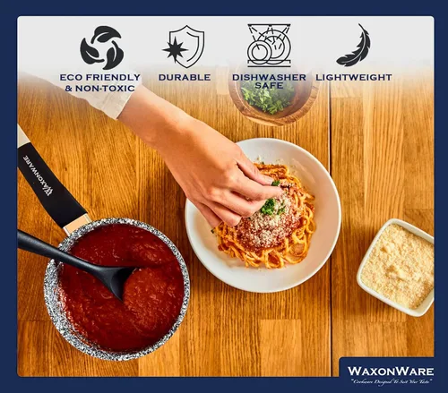 Miniatura 7 de Waxonware Juego de utensilios de cocina antiadherentes, juego de ollas y sartenes de granito antiadherentes, apto para lavavajillas y 100% libre