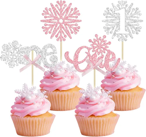 Miniatura 12 de 24 piezas de adornos para cupcakes de copo de nieve, copo de nieve azul con purpurina, adornos para cupcakes de invierno, adornos para pasteles