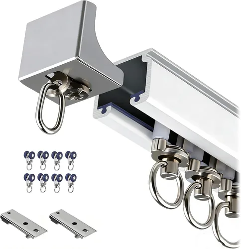 Aluminum Ceiling Curtain Track Set with Roller, White Curtain Rods for Windows, 7ft 8ft 9ft 10ft 11ft 12ft 13ft Heavy-Duty Curtains Rails for Living
