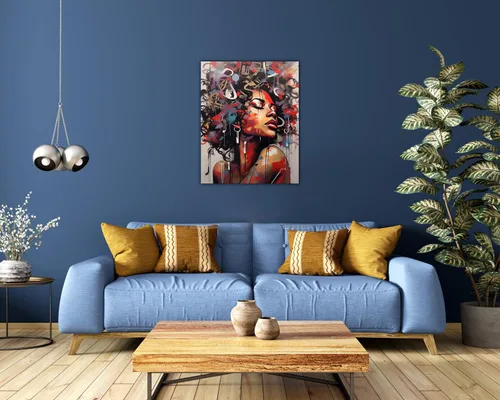 Miniatura 288 de Arte de pared afroamericano, decoración de rey y reina bailarín negro para sala de estar, arte de pareja de amor negro para dormitorio, lienzo