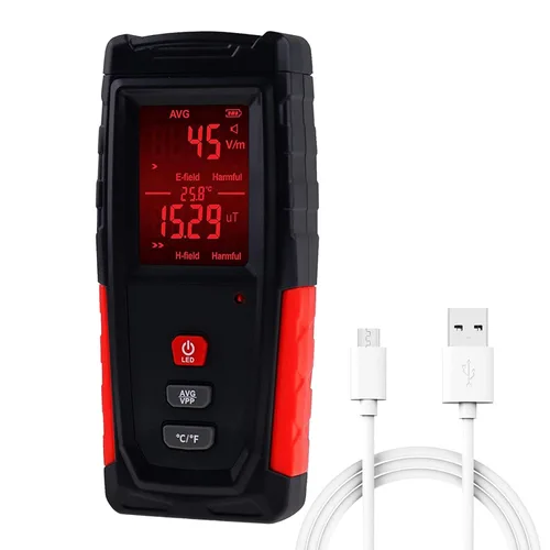 Medidor EMF recargable digital eléctrico y magnético detector de radiación de campo con pantalla a color detector digital de EMF LCD de mano para