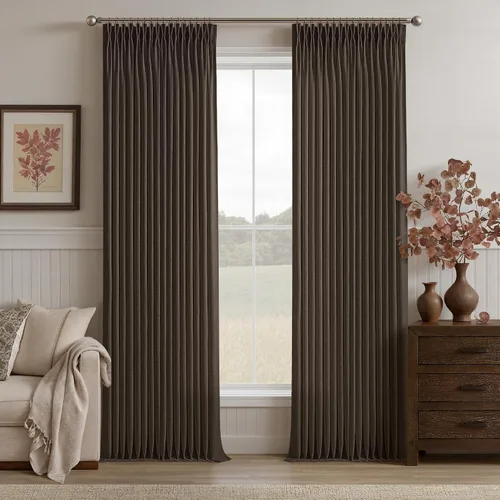Miniatura 71 de TWODRAPES Cortinas de Lino Plisadas con Pinza Beige Blancas de 54 Pulgadas de Largo 2 Paneles para Comedor Cocina Dormitorio Plisadas Semi