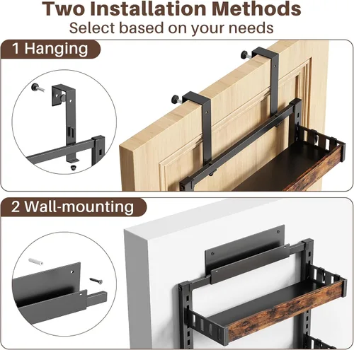 Miniatura 8 de Organizador de despensa de 8 niveles para colgar sobre la puerta, 2 EN 1 de montaje en pared o estante de especias colgante de metal