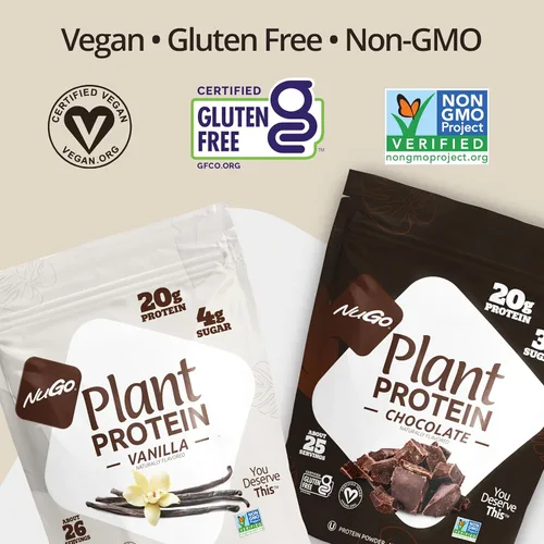 Miniatura 3 de NuGo Proteína vegetal en polvo, vainilla, 0.71 onzas de proteína vegana de guisante, baja en azúcar, sin gluten, ingredientes sin lácteos, sin soja