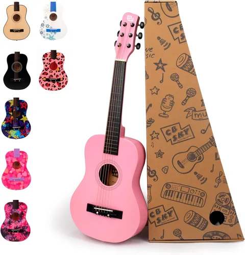 Miniatura 7 de Guitarra acústica de cuerdas de metal de 30 pulgadas, regalo para niñas, juguetes musicales para niños, instrumento musical (negro-2)