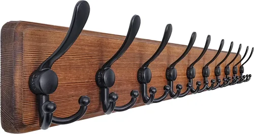 Miniatura 38 de Dseap Perchero de Pared Montado - 5 Ganchos Triangulares, Resistente, Perchero de Pared de Madera para Abriggos, Sombreros, Chaquetas, Ropa, Negro