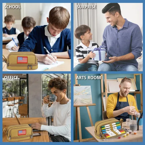 Miniatura 2 de ATRIPACK Estuche Táctico de 4 Compartimentos para Lápices para Niños, Bolsa de Lona Grande para Bolígrafos, Estuche de Gran Capacidad, Bolsa