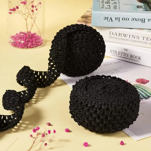 Miniatura 5 de KISSITTY 2 rollos de cintas elásticas de ganchillo de 10.93 yardas, de poliéster negro, banda elástica de ganchillo plano para envolver regalos