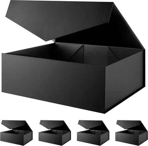 Miniatura 57 de BLK&WH Caja de regalo de 9 x 6.5 x 3.8 pulgadas, caja de regalo negra, caja de padrino, caja plegable con tapa de cierre magnético para embalaje