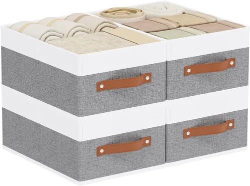 Miniatura 20 de Cestas de almacenamiento con asas, organizadores de cajones de tela, contenedores de almacenamiento para estantes de dormitorio y lavandería, 18.5 ×