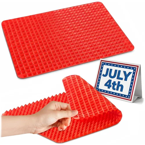 Alfombrilla de silicona roja para hornear, 16 x 11.42 pulgadas, antiadherente, con diseño de pirámide roja, adecuada para horno y microondas,