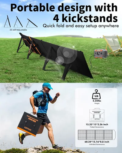 Miniatura 6 de KEPEAK Panel solar portátil de 100 W, panel solar plegable con QC3.0 y PD, cargador solar impermeable de alta eficiencia para casas rodantes, Panel