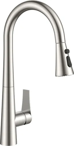 Miniatura 10 de FORIOUS Grifo de cocina negro alto con rociador extraíble, grifo clásico de acero inoxidable de arco alto para fregadero de cocina, mango único, 3