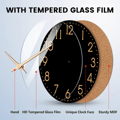 Miniatura 4 de Reloj de pared moderno, funciona con pilas, relojes de pared pequeños de 8 pulgadas, reloj de pared negro silencioso sin tictac, números dorados