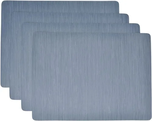 Juego de cuatro manteles individuales rectangulares de vinilo con rayas azules
