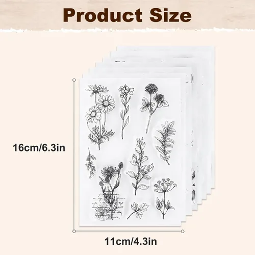 Miniatura 4 de UCEC 8 hojas de sellos transparentes de flores para hacer tarjetas, sellos de silicona para manualidades, sello de flores de goma transparente