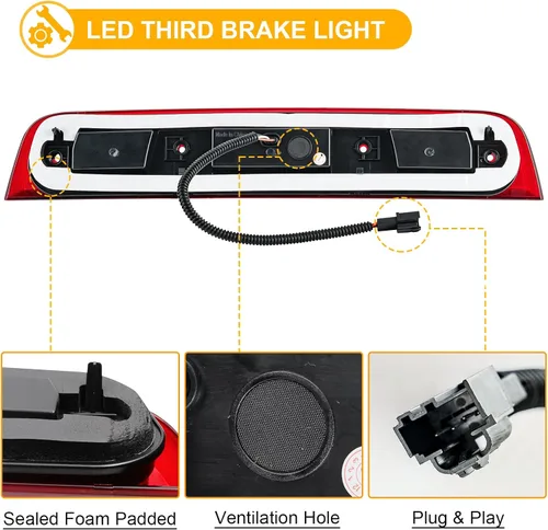 Miniatura 5 de R&F Auto Tercera luz de freno LED de repuesto para RAM 1500 (2019-2023) sin cámara, camioneta, luces de carga de techo, lámpara de freno de montaje