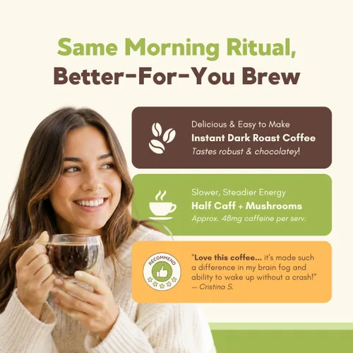 Miniatura 7 de 360 Nutrition Café Instantáneo de Hongos con Chaga Superfood Mushroom y Prebióticos, Probióticos para la Salud Intestinal y Apoyo al Enfoque