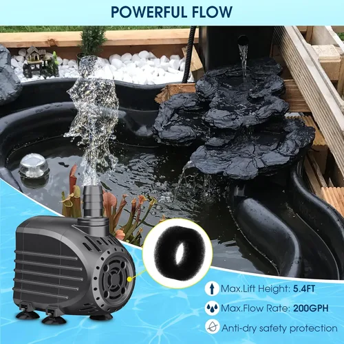 Miniatura 3 de NFESOLAR Bomba de Agua Sumergible 200GPH, Bomba Sumergible Ultra Silenciosa con Protección contra Quemado en Seco Elevación Alta de 5.4 pies