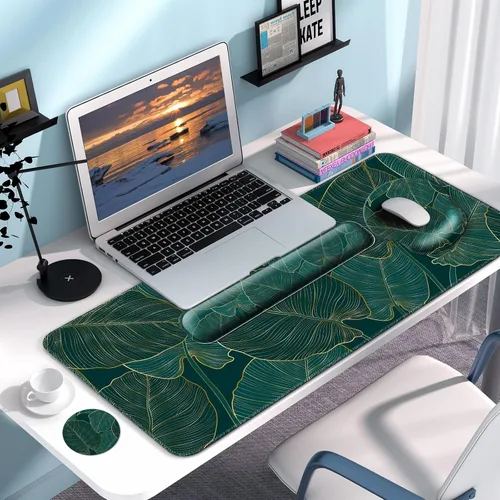 Miniatura 7 de Alfombrilla para mouse + alfombrilla de escritorio + reposamuñecas para teclado + posavasos 4 en 1, bonita alfombrilla de mouse ergonómica grande D2