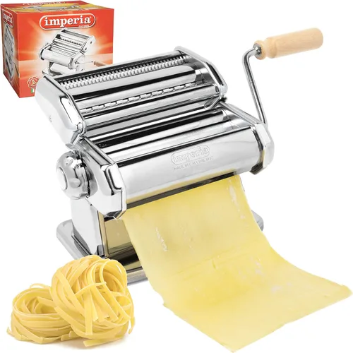 Miniatura 12 de Máquina para hacer pasta Imperia - 100% fabricada en Italia, construcción de acero resistente, dial de bloqueo fácil, mango de agarre de madera