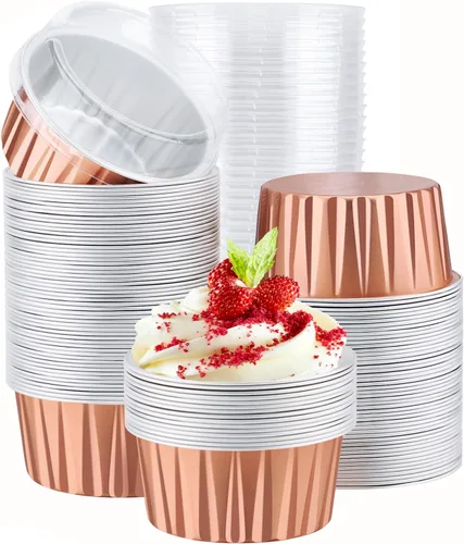 Miniatura 13 de EUSOAR Forros para cupcakes con tapas, 30 piezas desechables de papel de aluminio de 5 onzas, moldes para hornear cupcakes, envases de postre