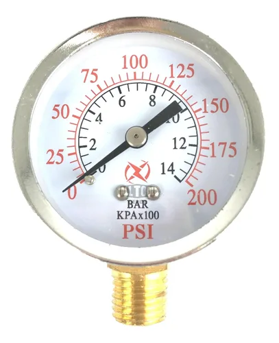 Manómetro de presión de aire de 2" Montaje lateral inferior 1/4" NPT 2" Dial - 0 a 200 PSI
