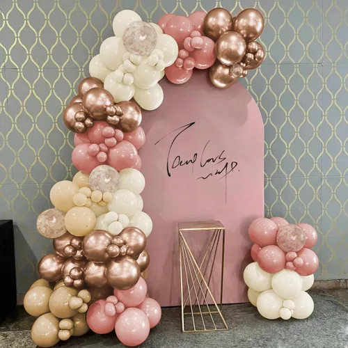 Miniatura 4 de MEBAY Kit de Arco de Guirnalda de Globos Bohemios, 156 Piezas Globos Rosa Empolvado Marrón Pastel Champán Dorado Blanco Metálicos para Boda Baby