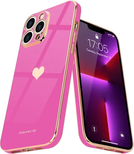 Miniatura 20 de Teageo Funda para iPhone 13 Pro para mujeres y niñas, diseño de corazón de amor, cubierta trasera suave, protección completa de la cámara, Negro