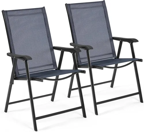Miniatura 11 de Yaheetech Juego de 4 sillas de patio al aire libre, sillas de comedor portátiles con reposabrazos para campamento, césped, playa, sillas plegables