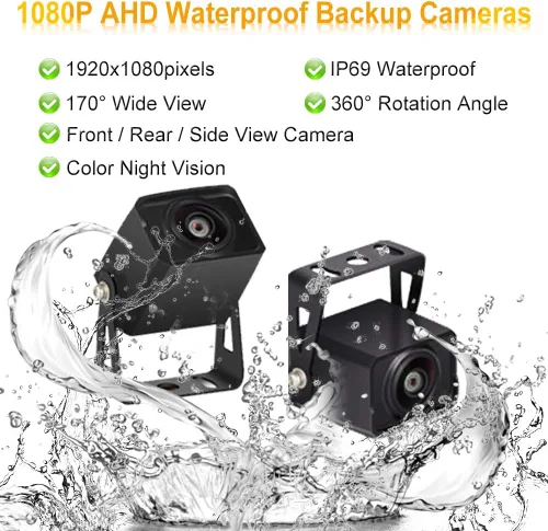 Miniatura 5 de AHD Cámara de respaldo dual con monitor DVR 1080P de 7 pulgadas, cámara de visión frontal y trasera, cámara de visión nocturna impermeable