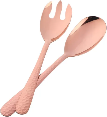 Miniatura 10 de Juego de cuchara y tenedor de ensalada, 12 pulgadas, acero inoxidable, utensilios de servir negros, aptos para lavavajillas, paquete de 2