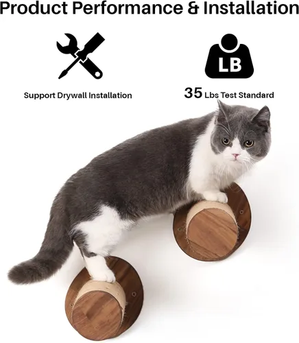 Miniatura 3 de FUKUMARU Muebles de pared para gatos, estantes de gatos de 11.8 pulgadas para paneles de yeso, escaleras de madera de nogal para gatitos para montar