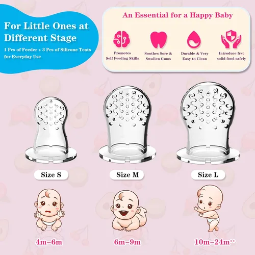 Miniatura 4 de Chupón alimentador de sólidos/frutas congeladas para bebés, juguete mordedor infantil 4M+, bolsa de silicona sin BPA y pezón, introduce sólidos