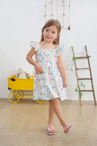 Miniatura 2 de Popshion Vestidos de niña con mangas con vuelo, vestido de verano para niños, fiesta de cumpleaños, sin mangas, vestido de 1 a 8 años