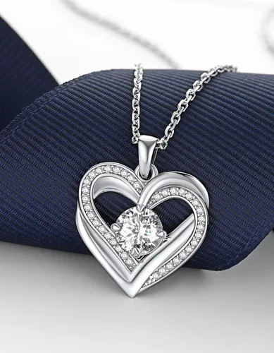 Miniatura 60 de MomentWish Collar de corazón para mujer, moissanita, diamante de imitación, plata de ley 925
